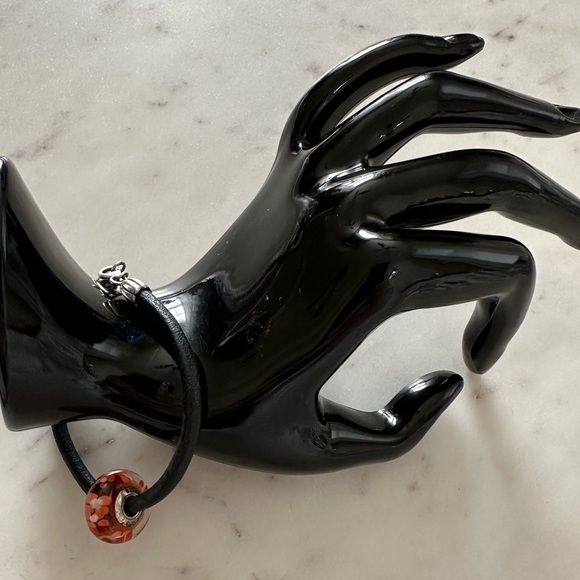 Retired Pandora Leather Bracelet Large Glass and Sterling Bead Charm ALE 925 - Picture 2 of 5